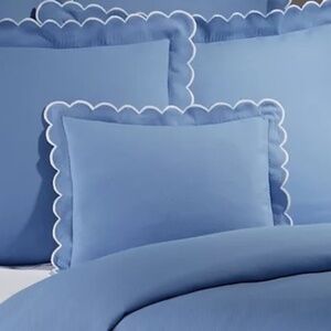 Matouk Scalloped Edge Euro and Sham Set in Periwinkle Blue with White Trim